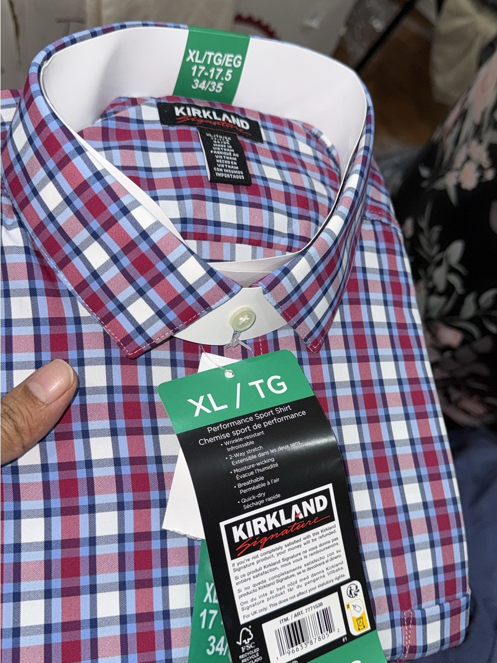 Kirkland Signature Men’s Performance Plaid Shirt - Blue & Red - XL